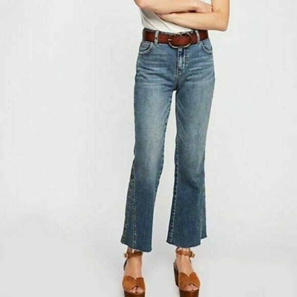 Free People Women's Jean Blue Denim Studded Novelty Ranger Wash Waist 27